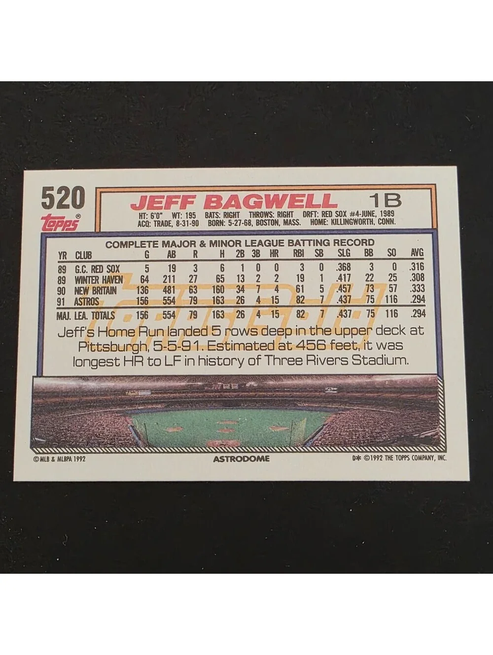 1992 Topps - Jeff Bagwell #520 Gold Winner